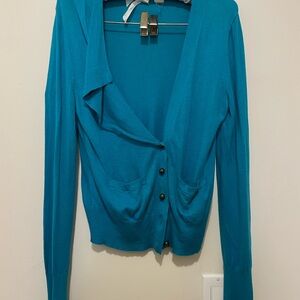 Moth Blue Cardigan Sweater Lightweight Knit